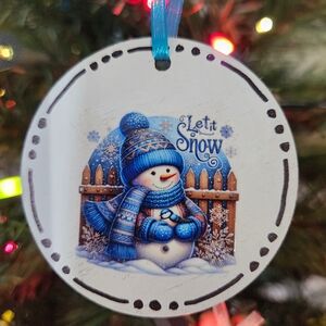 Festive Snowman Ornament with Blue Accents